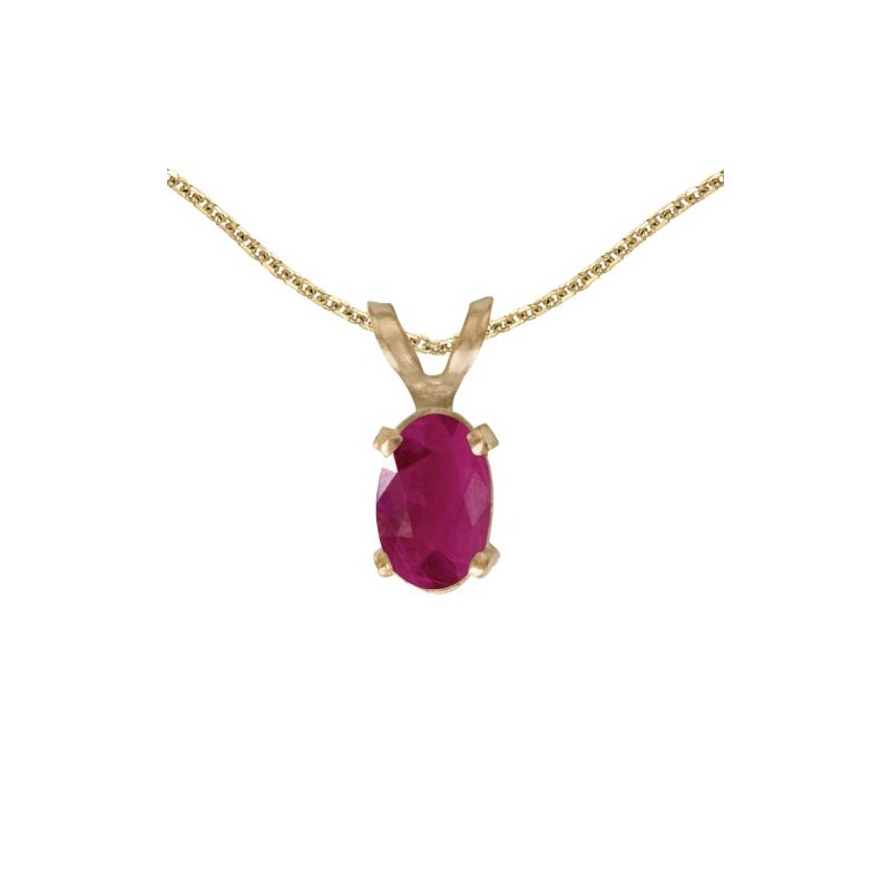14k Yellow Gold Oval Ruby Pendant with 18" Chain