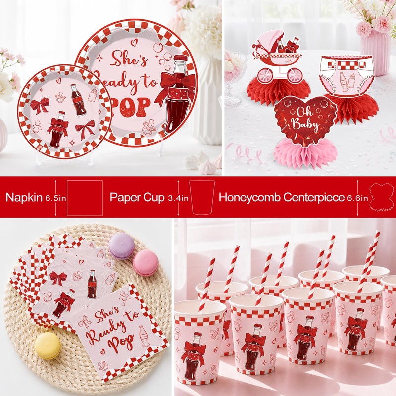 208Pcs Xynic She's Ready to Pop Baby Shower Decorations Tableware