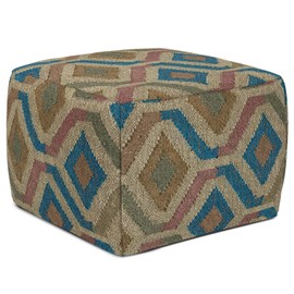 SIMPLIHOME Johanna Boho Round Pouf in Multi-Color Jute Woven KILIM Pattern, for the Living Room, Family Room, Bedroom and Kids Room, Comfortably cushioned