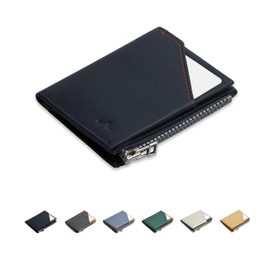 ROIK Men's Genuine Leather Wallet - Men's Wallet with RFID Protection - Card Case with Coin Compartment - Mini Wallet for Men - Compact Leather Wallet for Men - Zip Coin, Blue-navy, Minimalist