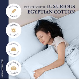Ashton Sheets 100% Egyptian Cotton Pillow Cases Standard/Queen Size Set of 2 - Luxury 1200 Thread Count Sateen Light Blue Pillow Cases, Soft Cooling Pillowcases Fits Standard & Queen Size Pillows