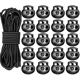 LIANHATA Rubber Cord Cord Stopper 21-Piece Set Cord Lock Spring Cord Stopper Round Elastic Outdoor Use 3mm x 10m Backpack Clothing Athletic Wear etc. Replacement Repair Plastic (2 Holes)
