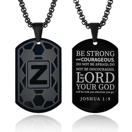 VA JENT Dog Tag Necklaces for Men Titanium Steel Mens Letter Tag Necklace Black Soccer Pattern Pendant Religious Gifts for Him,Z
