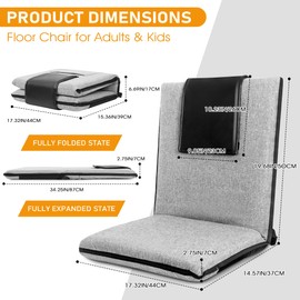 FASTMOMENT Floor Chair with Water Repellent Fabric 14-Position Adjustable Floor Chair with Back Support Portable Ground Seating for Adults Foldable Meditation Seat with Washable Cover (Light Grey)