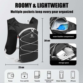 KAMCYCLE® Ultralight Hydration Backpack Trail Backpack Hydration Pack Bicycle Backpack with 2L Hydration Bladder or 500 ml Water Bottle for Running, Camping, Hiking, Marathoner (with 2L Hydration