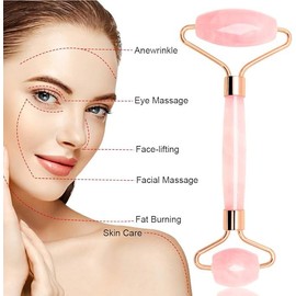 Jade Face Roller & Gua Sha Set, Facial Beauty Roller and Face Massager Skincare Tools, Anti Aging, Reduce Wrinkles and Relieve Muscle Tension, Crystal Pink