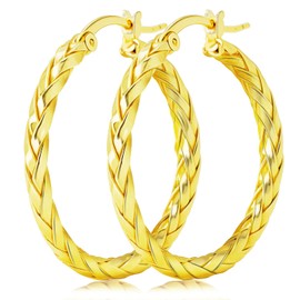 14K Gold Earrings for Women Weave Design 14K Gold Hoop Earrings Classic & Timeless Everyday Luxury Earring Mother’s Day Gifts