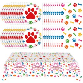 Juhap Dog Birthday Party Supplies Serves 20, Puppy Birthday Decorations, 41 Pcs Paws Party Tableware Includes 20 Plates 20 Napkins and 1 Tablecloth for Doggy Kids Dog Themed Decorations