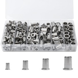 Vmuter 224Pcs Metric Rivet Nut Kits, 304(18-8) Stainless Steel Flat Head Rivnut, 80pcs M5 80pcs M6 48pcs M8 14pcs M10 Threaded Insert Nutsert