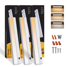 Ansen 3Packs of Under Cabinet Lights for Kitchen, 18in 15W 998LM, Dimmable Hardwire Led Light for Closet, CRI>92, R9>90, 3 Color Temperature, 3000K/4000K/5000K(Warm White, Cool White, Daylight)