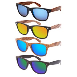 EDGEIWEAR Classic Vintage Wood Horn Rimmed Mirror Lens Sunglasses with Spring Hinge For Men Women 12-PacK