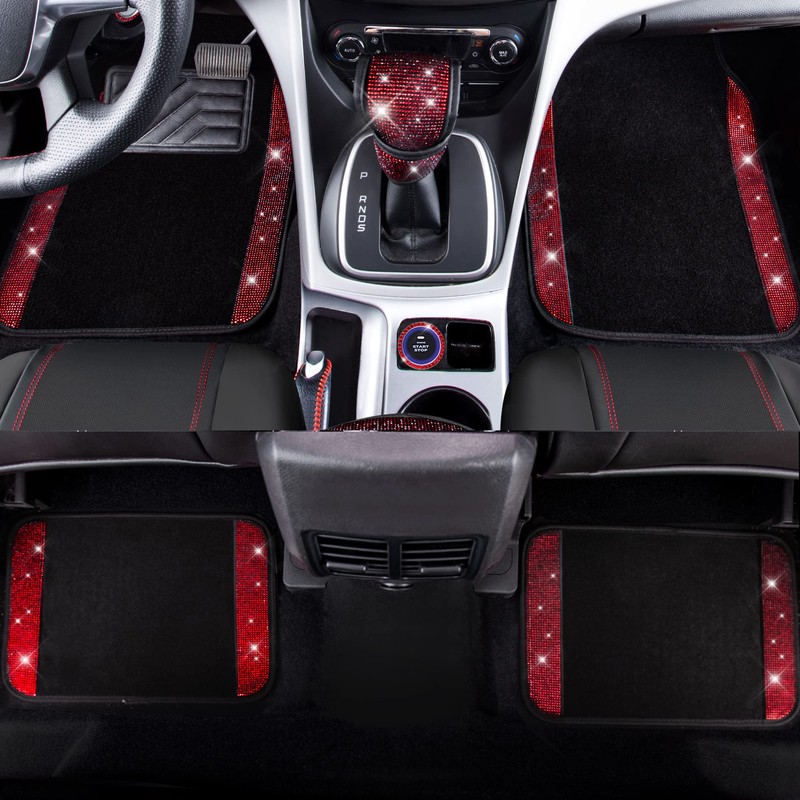 CAR PASS Rhinestone Red Bling Diamond Car Seat Covers Leather