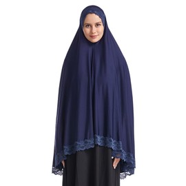 OLEMEK - Elegante velo de oración para mujer, diseño de jilbab islámico de Oriente Medio, Azul marino, L