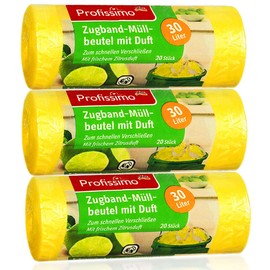 Profissimo Fresh Citrus Scent Drawstring Bin Liners - 30 Litre - Pack of 20 - Ideal for Office, Household and Bathroom, 3
