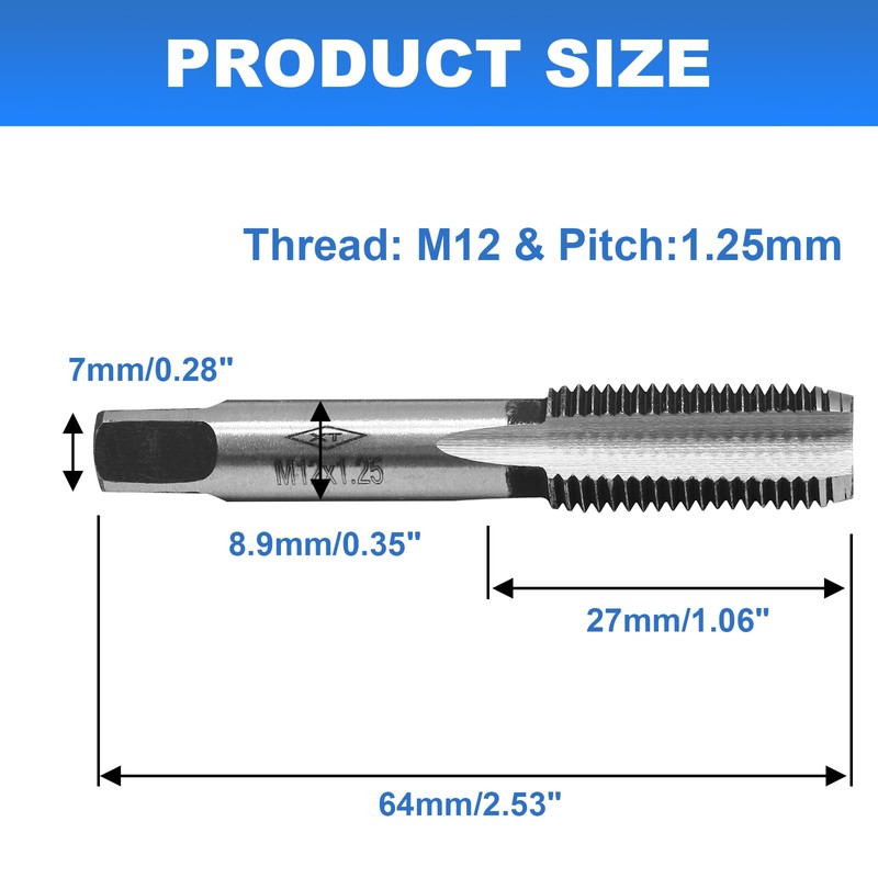 Litoexpe 2 Pcs M12 x 1.25 Metric Hand Tap, Right