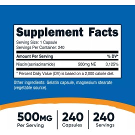 Nutricost 240 Capsules Nicotinamide 500mg Anti-aging NAD Supplement Energy Production
