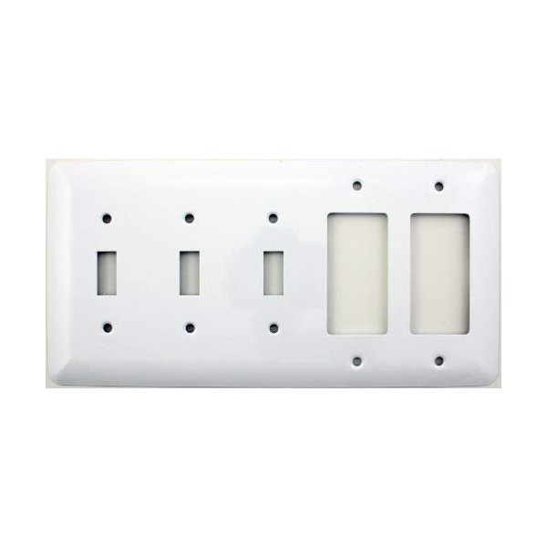 Classic Accents Mulberry White Princess Wall Plates - (5 Gang Combo - 3 Toggle 2 GFCI/Rocker)