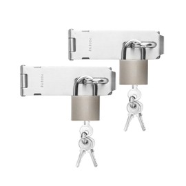 2 Set Sliver 5 Inch Stainless Steel Padlock Hasp, Door Hasp Latch Locks, Padlock Latch Gate Door Locks Hasp Latches, Heavy Duty Hasp Lock Latch with Lock Key for Cabinet