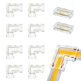 Domicubes Led Streifen Verbinder Set, 2 Stück Transparente Mittelverbinder und 8 Stück L-Shaped Connector Kit 2 Polig 8mm LED Strip Verbinder Lötfrei Steckverbinder Set 12V 24V COB LED Eckverbinder