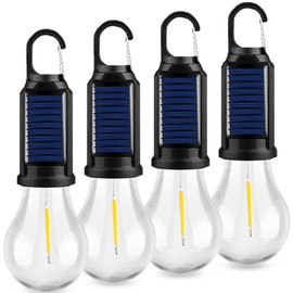 MVIOCS 4-Pack Solar Camping Lantern, Portable LED Solar USB Rechargeable Lantern Flashlight Emergency Hanging Light for Indoor Outdoor Home Power Outages Hiking Hurricane (4)