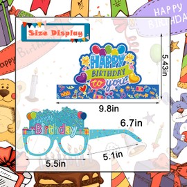 Generic Birthday Hats for Kids 24Pcs Birthday Party Supplies Happy Birthday Glasses for Kids Paper Party Hats Happy Birthday Photo Booth Props for Boys Girls, Medium, Blue