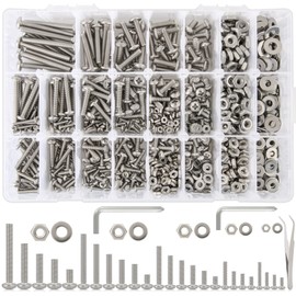 K Kwokker 1110Pcs #2-56#4-40#6-32#8-32#10-24 Nuts and Bolts Assortment Kit, Phillips Pan Head Machine Screw Assortment Kit, 25 Sizes 304 Stainless Steel Assorted Nuts and Bolts Washers for Screws