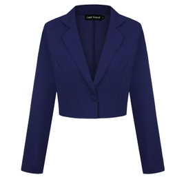 LADI TREND Cropped Blazer Jacket Women Elegant Notched Lapel Long Sleeve Suit Formal Office (Navy XL)