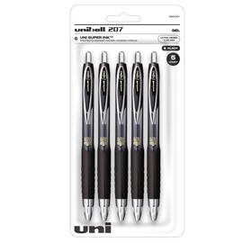 uniball 207 Retractable Gel Pens, Ultra Micro Point (0.38mm), Black, 5 Pack