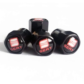 SEAT Black Wheel Tyre Valve Dust Caps Covers Set x4 Chrome Metal Leon Cupra Ibiza FR Arona Ateca Mii Tarraco Altea Arosa Exeo