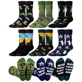 Cozypower 6 Pairs Men's Military Army Navy Crew Socks Christmas Veteran Gifts Set Novelty Patriotic Casual Socks for Birthday(Army)
