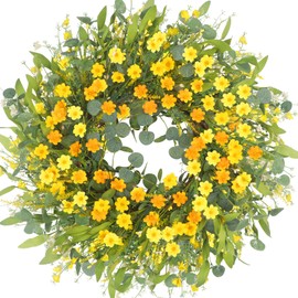 lOKEISNA Spring Wreaths for Front Door, 24" Yellow Daisy Wreaths for Front Door Window Wall Wedding Farmhouse Festival Decor, Handmade Artificial Spring Summer Wreath for Home Decoration