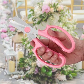 Leize Flower Scissors, Premium Multi-Function Stainless Steel Floral Shears, Thickened Pruner for Flowers, Branches and Leaves (Pink)