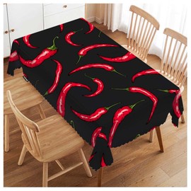 Swono Chili Pepper 52"X70" Oblong Table Cloth Red Hot Chili Pepper On Black Wrinkle Free Table Cover Farmhouse Tablecloth for Home Restaurant Picnic Indoor Outdoor Dining, 4-6 Seats