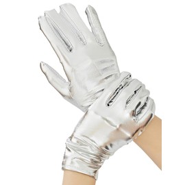 OTPEH Women Short Silver Gloves Metallic Robot Cosplay Costume Hand Gloves