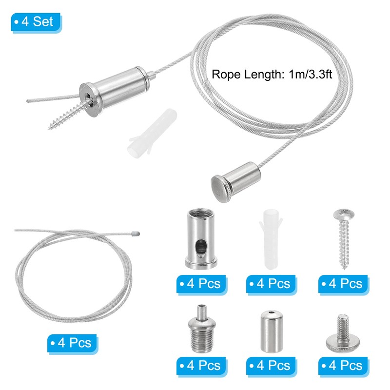 PATIKIL Ceiling Hanging Wire Cable Kit, 1m/3.3ft 4 Set Adjustable