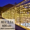Solhice LED Curtain Lights Outside 40ft x 3ft for Backyard,