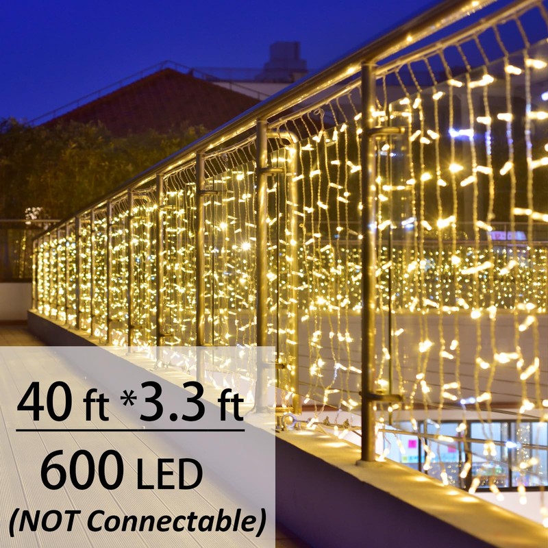 Solhice LED Curtain Lights Outside 40ft x 3ft for Backyard,