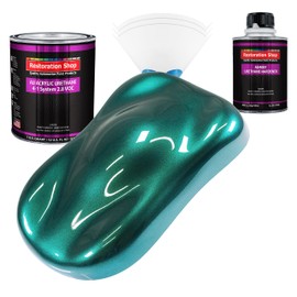 Restoration Shop - Dark Teal Metallic Acrylic Urethane Auto Paint - Complete Quart Paint Kit - Professional Single Stage High Gloss Automotive, Car, Truck Coating, 4:1 Mix Ratio, 2.8 VOC