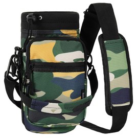 Nuovoware Carry Bag for Water Bottle, 40 oz Drinking Bottle Bags with Adjustable Shoulder Strap and 2 Pockets Bottle Holder Bottle Bag for Hiking Cycling Running Camp, Camouflage Green