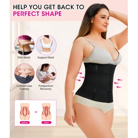 Nebility Waist Trainer for Women Tummy Control Shapewear Segmented Body Shaper Workout Girdle Cincher Postpartum Recovery Belt (XXX-Large, Black)