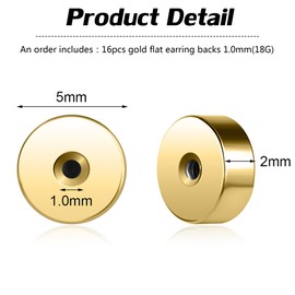 AoedeJ Stainless Steel Earring Backs Locking Earring Backs for Studs Earring Backs Replacements Earring Backs Screw On Earring Backs (Flat Backs/Gold/4 Pairs /1.0mm)