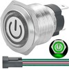 15Amp 19mm Latching Push Button Switch 110/120V AC Power Button 1NO SPST Power Symbol Ring Led Stainless Steel Self-Locking ON/Off 3/4'' with Wire Socket