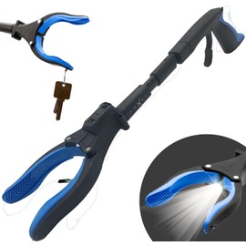 Grabber Tool 19" Aluminum Magnetic Claw with LED Light, Lightweight Foldable Reacher Grabber Pickup Tool, Gripper Grabbers for Elderly Grab it Reaching Tool Trash Picker Grabber, Blue, by Luxet