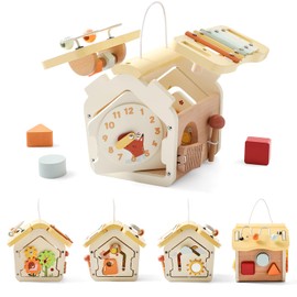 ibwaae 12 in 1 Wooden Activity Cube Toys for Baby Sensory Toys for Toddlers 2-3 Multipurpose Educational Learning Toys Shape Sorter Montessori Toys for 2 Year Old First Birthday