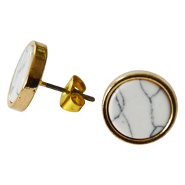 CHICNET Women's and Men's Stud Earrings Made of Stone Zinc Alloy, Gold, Round Minimalist Geometric 12 mm, Like Marble Turquoise Malachite in Green Light Blue White Black White