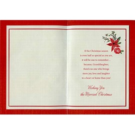 Designer Greetings White Die Cut 3D Frame, Poinsettias, Gold Sequins and Red Bow Handcrafted Premier Boutique Keepsake Granddaughter Christmas Card