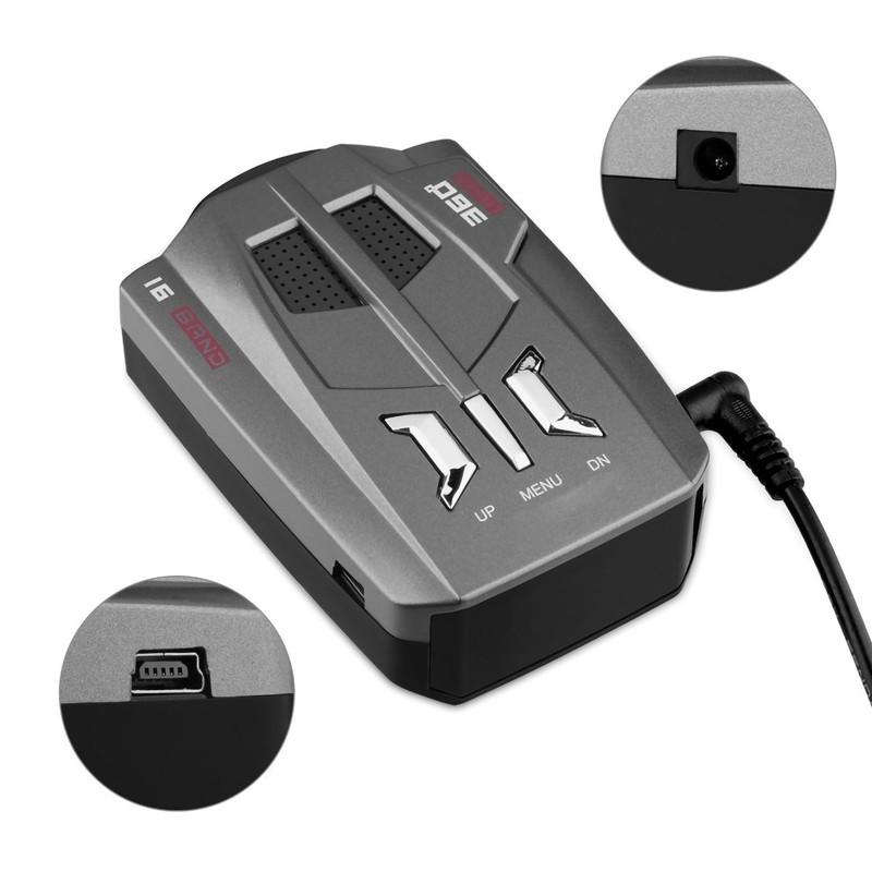 Car Radar Detector 3 OSD Languages 200‑1000m 360° Front Side