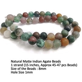 Matte Indian Agate Beads Natural Stone Gemstone Beads for Making Jewellery Energy Healing Crystals Jewelry Chakra Crystal Jewerly Beading supplies 15.5inch (8mm, Matte Indian Agate)