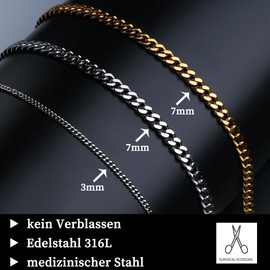 Viwind Men's Classic Cuban Necklace Titanium Steel Material 5/7/9/11 mm Silver/18k Gold Cuban Link Chains Hip Hop Chains 45-55 cm Selectable, Gifts for Unisex, Stainless Steel