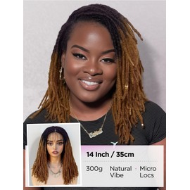 FANCEE Full Lace Short Faux Locs Wig with Baby Hair Pre Plucked Knotless Square Part Straight Pencil Size Dreadlock Soft Locs Full Double Lace Wig for Black Women Natural Hairstyle Ombre Brown
